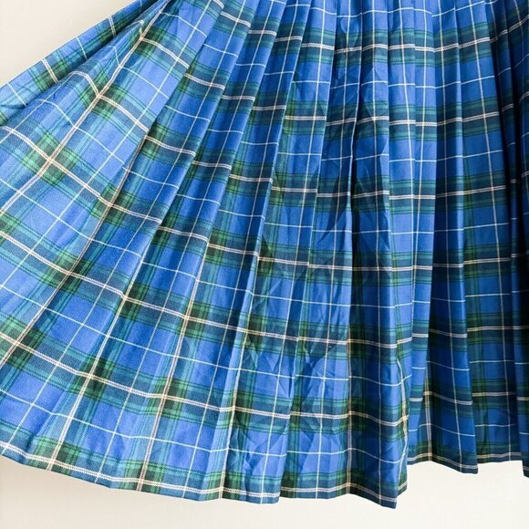 Vintage Deadstock Bonda Nova Scotia Tartan Blue Plaid Pleated Wool Midi Skirt 10 - Picture 7 of 9